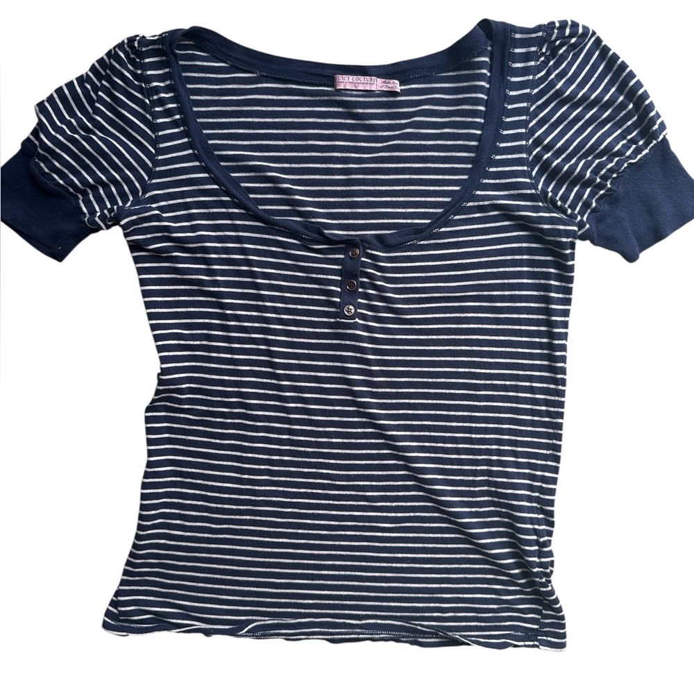 Y2K vintage juicy couture L Striped Navy and White Short Sleeve Top